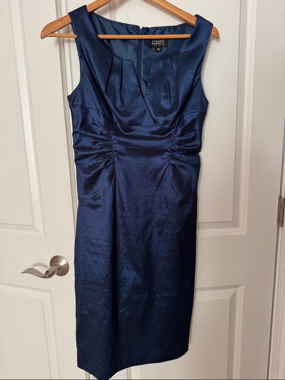 Adrianna Papell Deep Navy Sleeveless Ruched Sheath Dress